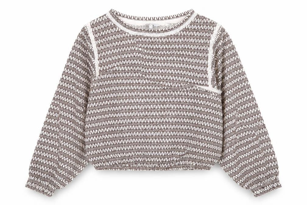 Front view of Next Women’s Brown Geometric Cotton Cropped Blouse, size UK 8