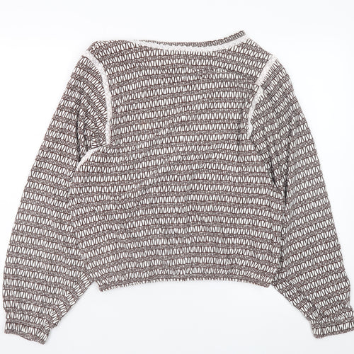 Next Women’s Brown Geometric Cotton Cropped Blouse Size 8