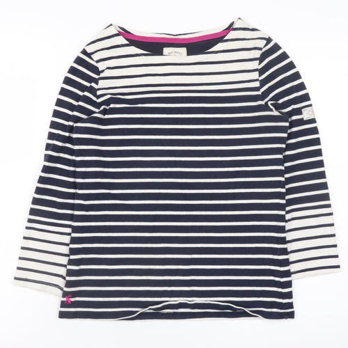 Joules Women’s Blue Striped 3/4 Sleeve Boat Neck Cotton Top UK 8