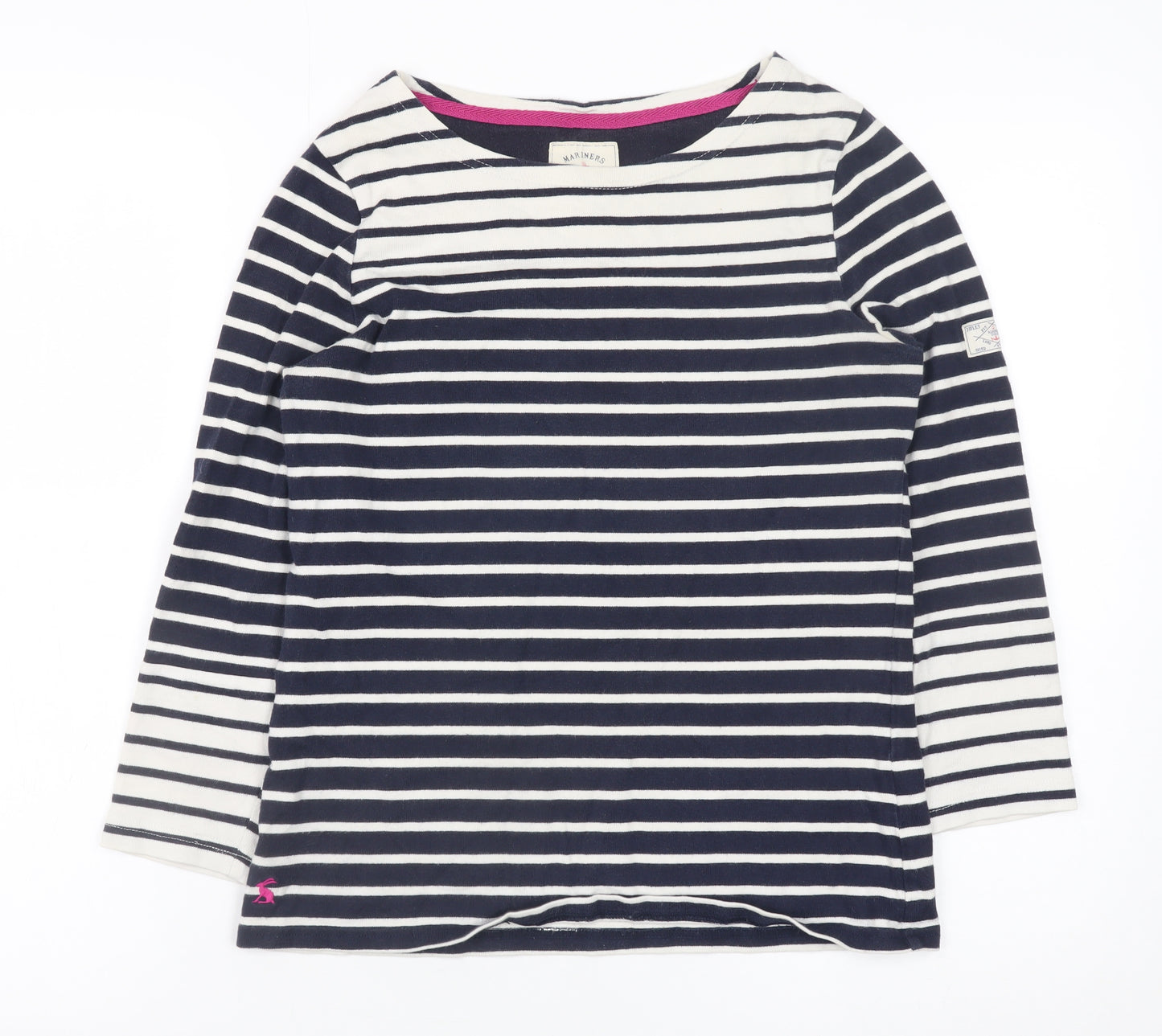 Joules Women’s Blue Striped 3/4 Sleeve Boat Neck Cotton Top UK 8