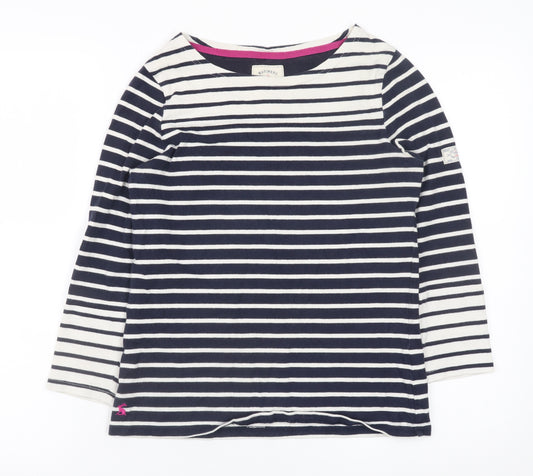 Joules Women’s Blue Striped 3/4 Sleeve Boat Neck Cotton Top UK 8