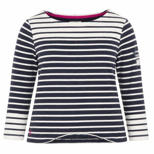 Joules Women’s Blue Striped 3/4 Sleeve Boat Neck Cotton Top UK 8