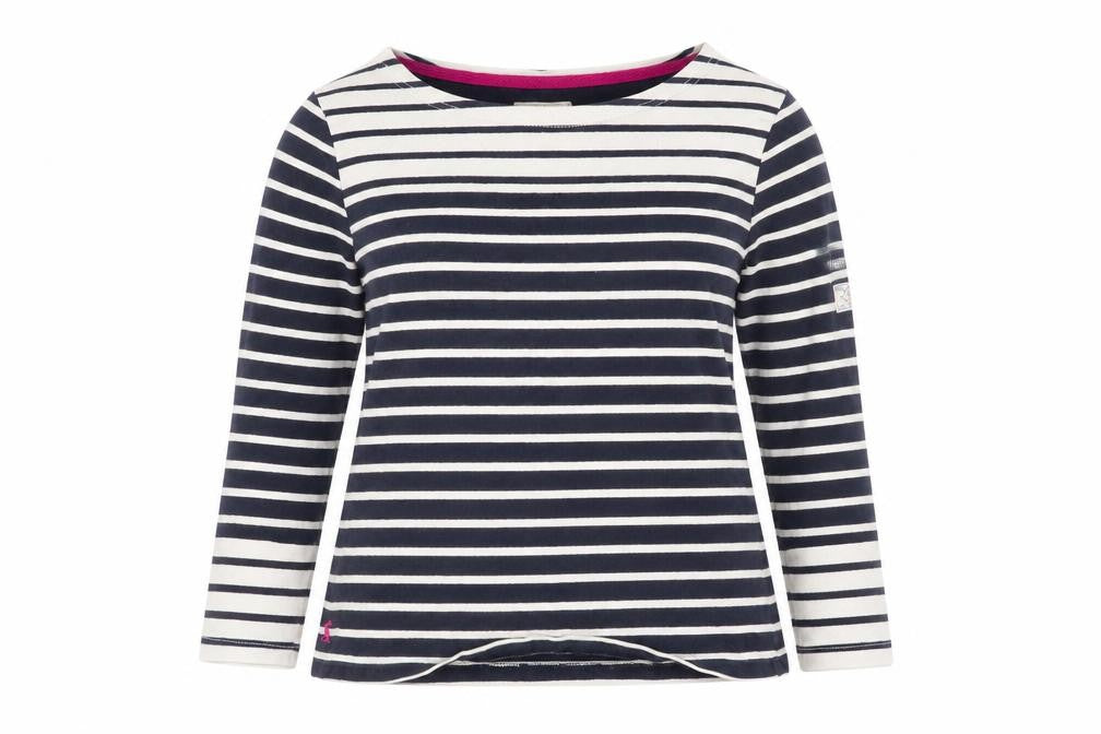 Joules Women’s Blue Striped 3/4 Sleeve Boat Neck Cotton Top UK 8