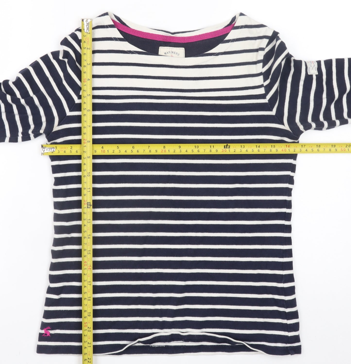 Joules Women’s Blue Striped 3/4 Sleeve Boat Neck Cotton Top UK 8