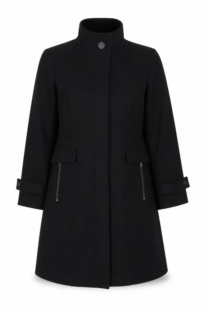 Front view of Finesse Women's Black, size 16, Mid-Length Overcoat