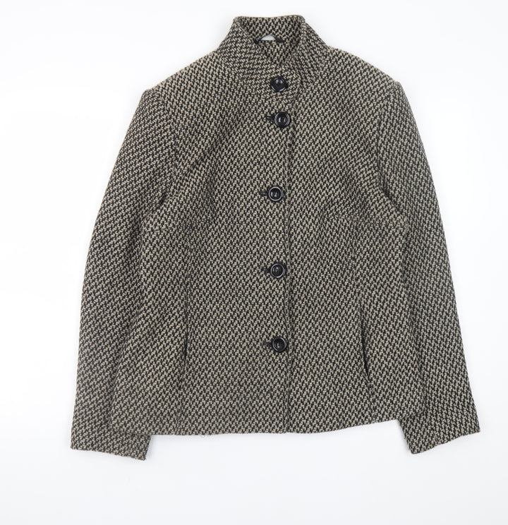 BHS Women's Brown Wool Blend Tweed Button Jacket Size 16