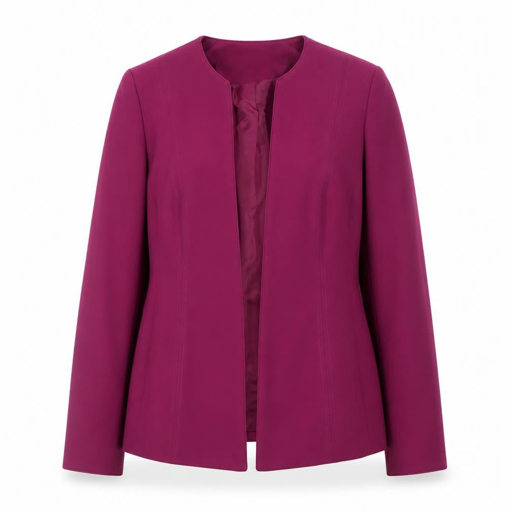 Front view of Damart women’s purple blazer jacket, size UK 10, regular fit