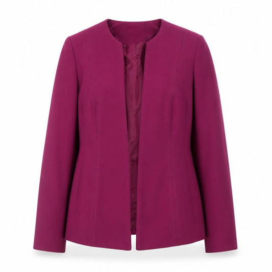 Front view of Damart women’s purple blazer jacket, size UK 10, regular fit