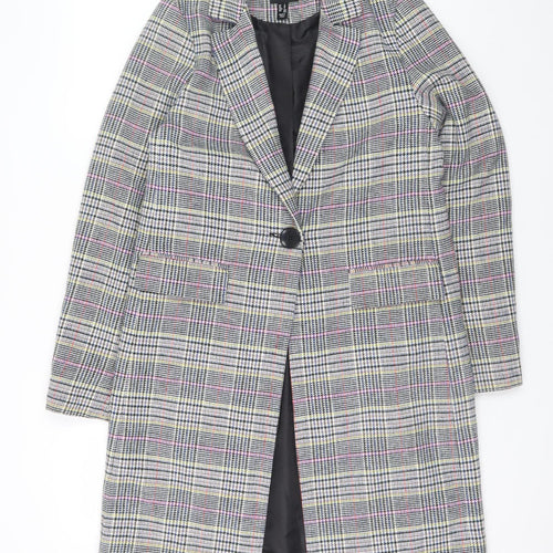 New Look Women Grey Checked Mid-Length Overcoat UK 8 Lined Blazer Style