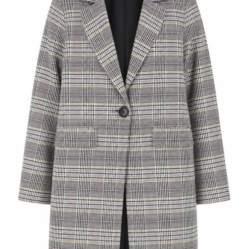 New Look Women Grey Checked Mid-Length Overcoat UK 8 Lined Blazer Style