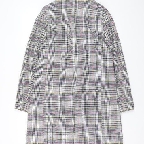 New Look Women Grey Checked Mid-Length Overcoat UK 8 Lined Blazer Style