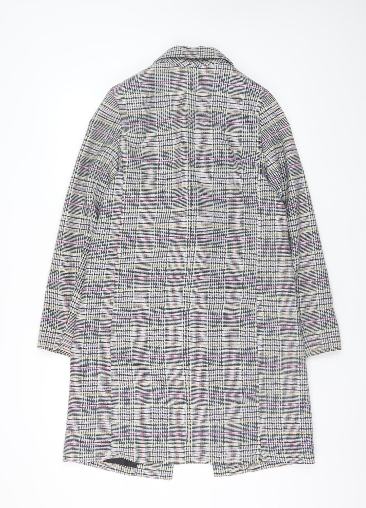 New Look Women Grey Checked Mid-Length Overcoat UK 8 Lined Blazer Style