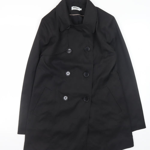 ONLY Women's Black XS Pea Coat Mid-Length Double Breasted Jacket