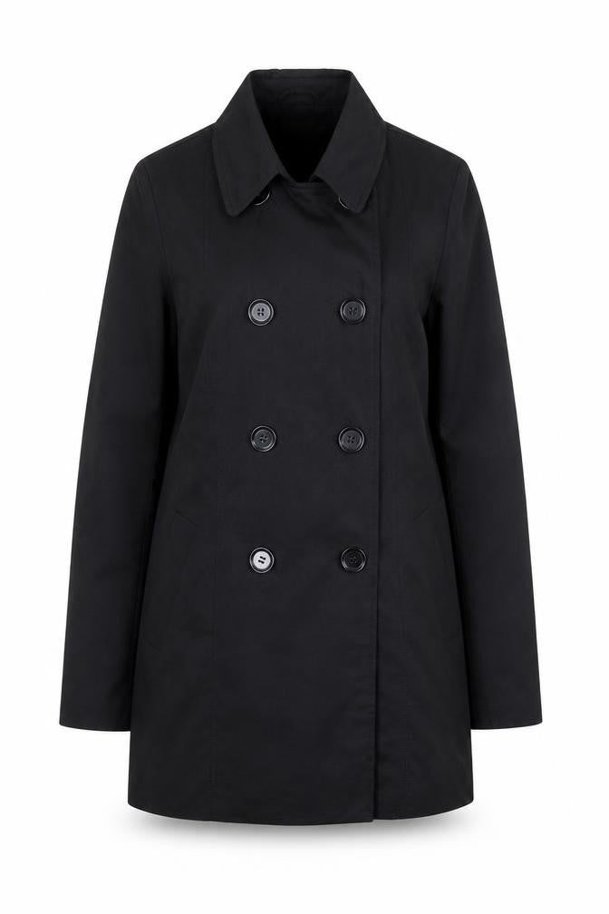 Front view of Only Women's Black XS Pea Coat Mid-Length Double Breasted Jacket