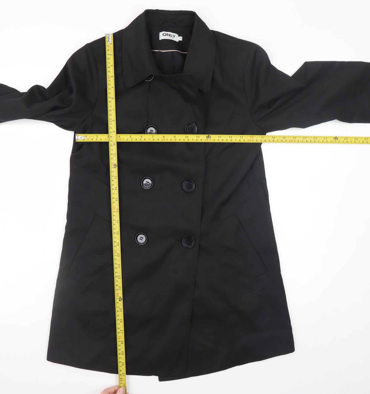 ONLY Women's Black XS Pea Coat Mid-Length Double Breasted Jacket