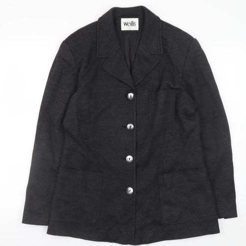 Wallis Women Black Wool Blend Blazer Jacket Size 12 Classic Mid-Length