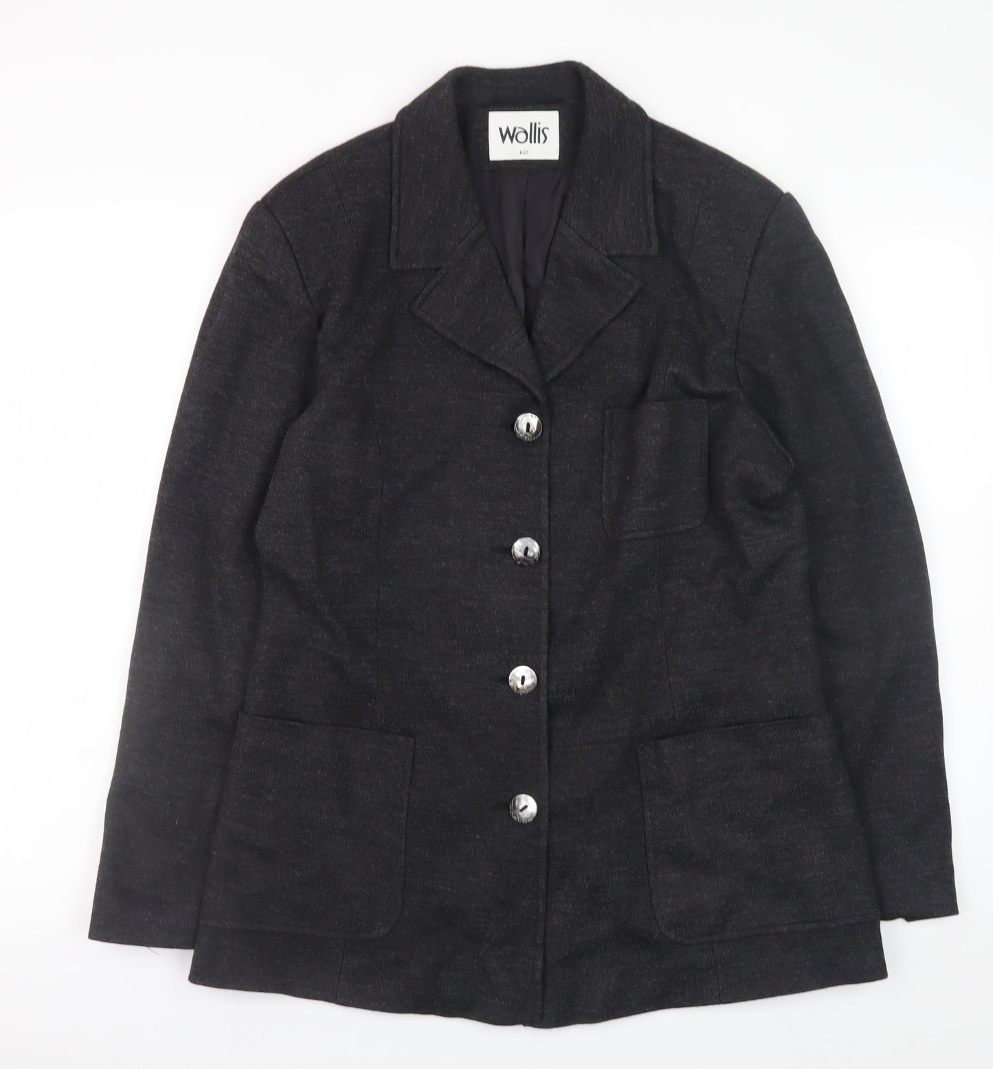 Wallis Women Black Wool Blend Blazer Jacket Size 12 Classic Mid-Length