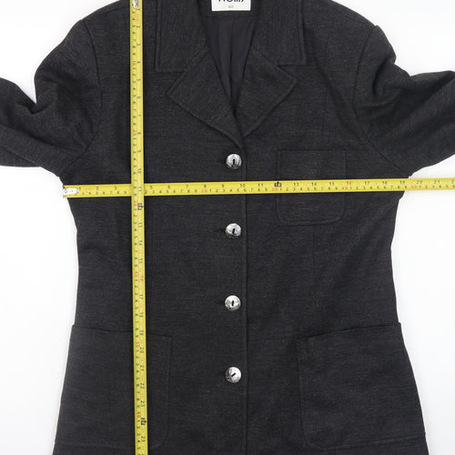 Wallis Women Black Wool Blend Blazer Jacket Size 12 Classic Mid-Length