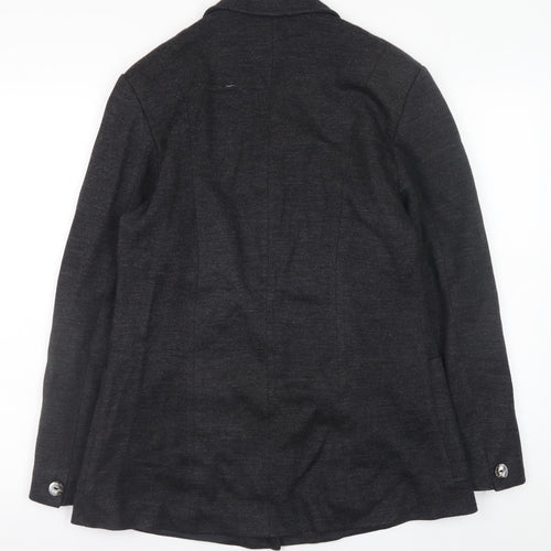 Wallis Women Black Wool Blend Blazer Jacket Size 12 Classic Mid-Length