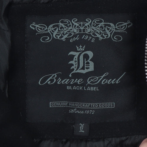 Brave Soul Men's Black Hooded Soft Shell Jacket Size L Regular Fit