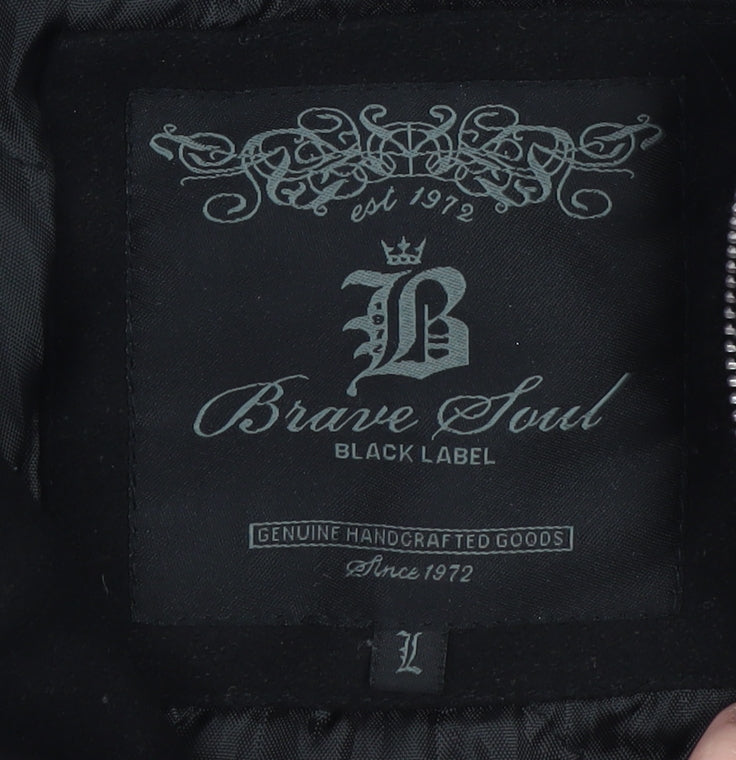 Brave Soul Men's Black Hooded Soft Shell Jacket Size L Regular Fit