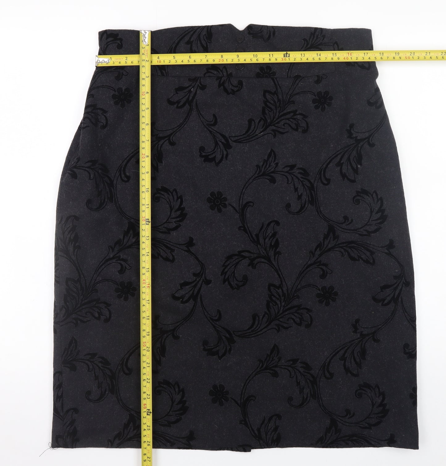 Roman Originals Women Black Size 18 Straight Pencil Wool Blend Midi Skirt