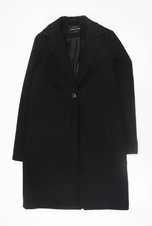 River Island Women’s Black Wool Blend Long Overcoat Size 6