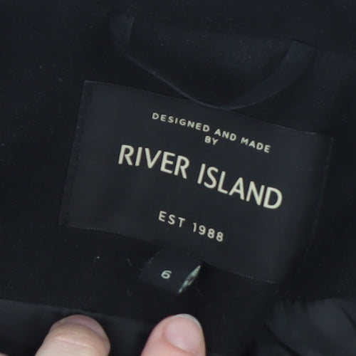 River Island Women’s Black Wool Blend Long Overcoat Size 6