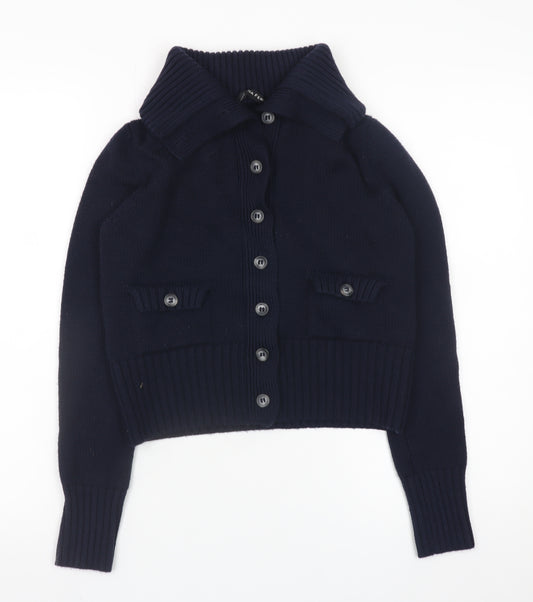 Martina Ferri Women’s Black XS Merino Wool Collared Button Cardigan