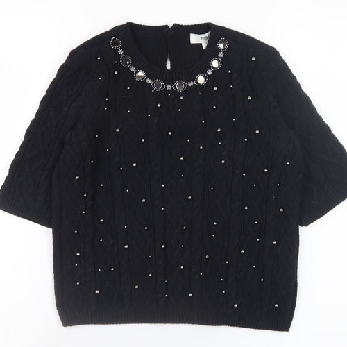 Marks and Spencer Women's Black Beaded Cable Knit Short Sleeve Jumper Size S