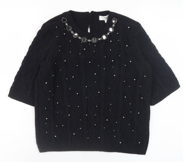 Marks and Spencer Women's Black Beaded Cable Knit Short Sleeve Jumper Size S