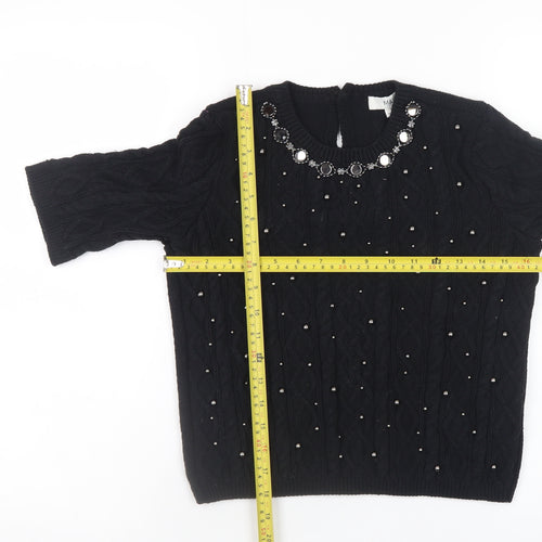 Marks and Spencer Women's Black Beaded Cable Knit Short Sleeve Jumper Size S