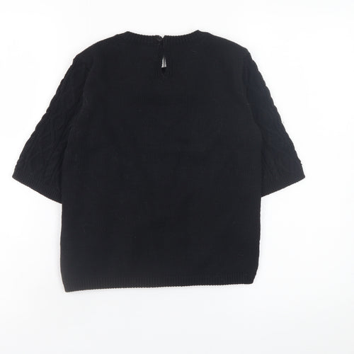 Marks and Spencer Women's Black Beaded Cable Knit Short Sleeve Jumper Size S