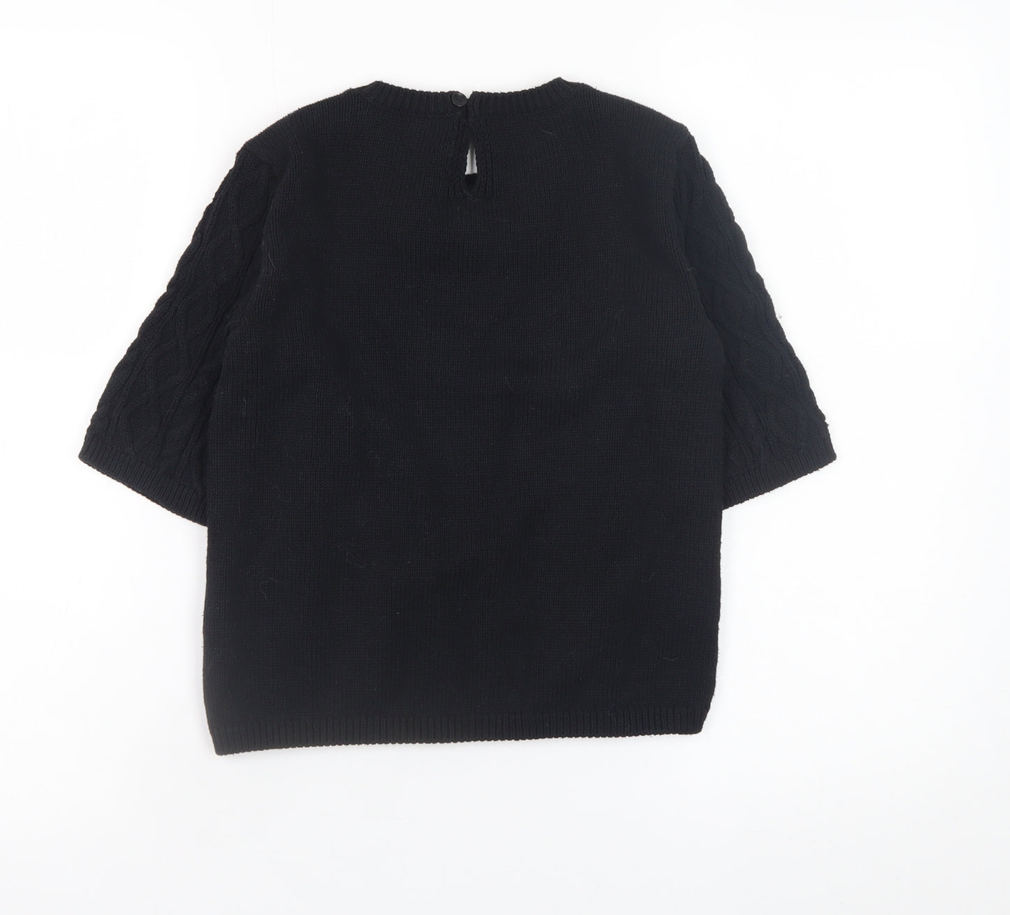 Marks and Spencer Women's Black Beaded Cable Knit Short Sleeve Jumper Size S