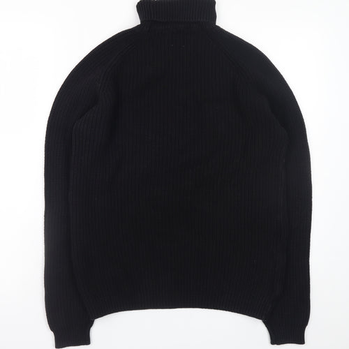 Zara Men Black Wool Roll Neck Chunky Knit Jumper Size L