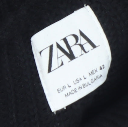Zara Men Black Wool Roll Neck Chunky Knit Jumper Size L