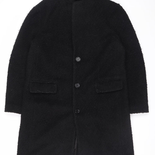 Zara Man Black Wool Blend Mens Mid-Length Overcoat L