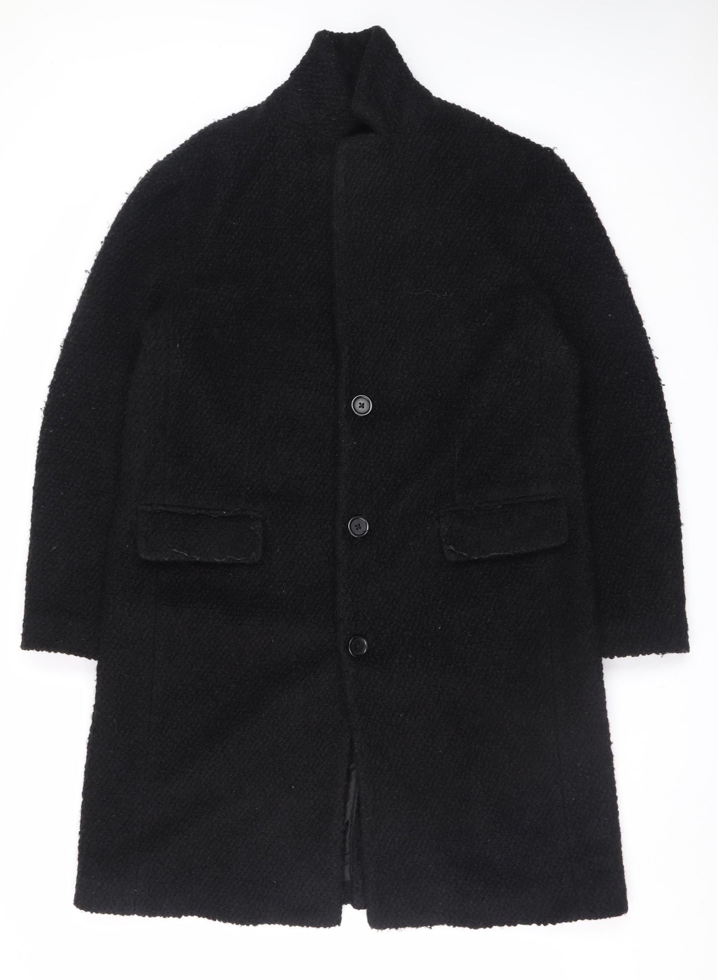 Zara Man Black Wool Blend Mens Mid-Length Overcoat L
