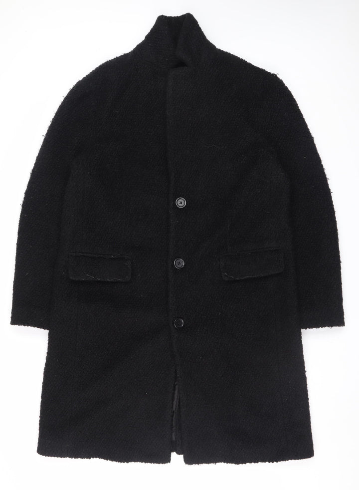 Zara Man Black Wool Blend Mens Mid-Length Overcoat L