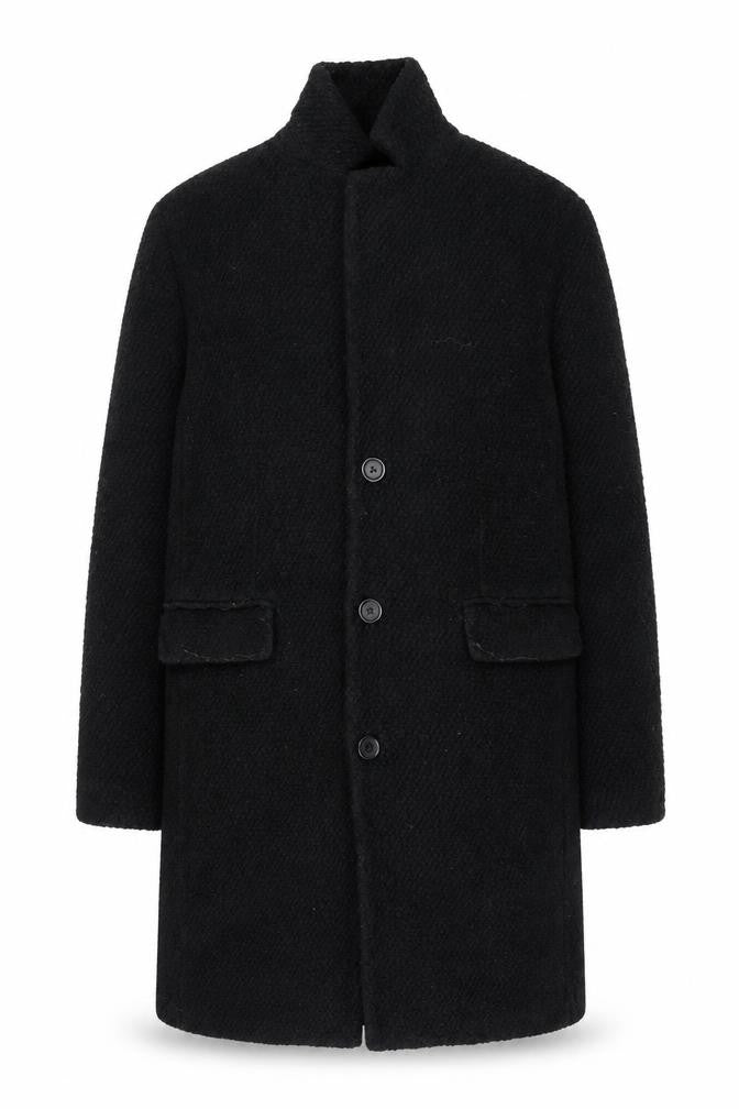 Front view of Zara Man Black Wool Blend men’s mid-length overcoat l