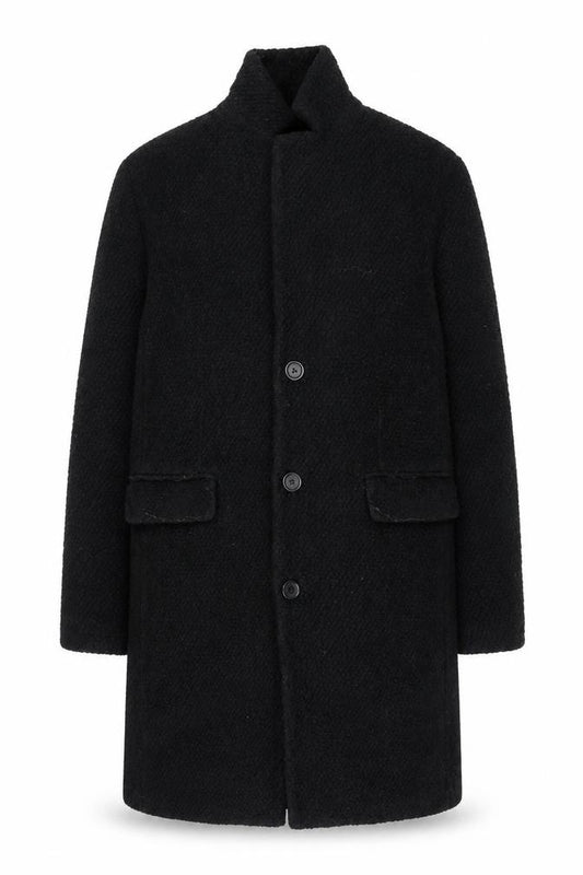 Front view of Zara Man Black Wool Blend men’s mid-length overcoat l