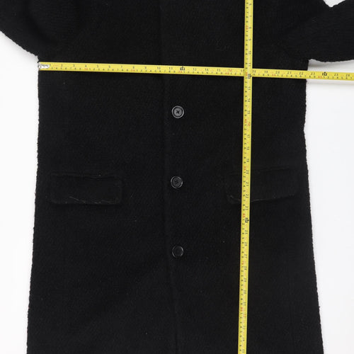 Zara Man Black Wool Blend Mens Mid-Length Overcoat L