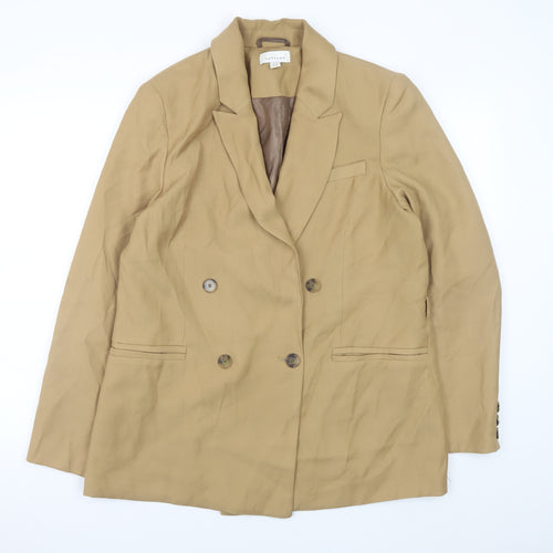 Topshop Women Beige Blazer UK 14 Regular Twill Double Breasted Jacket