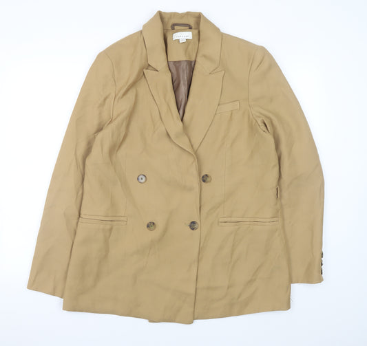Topshop Women Beige Blazer UK 14 Regular Twill Double Breasted Jacket