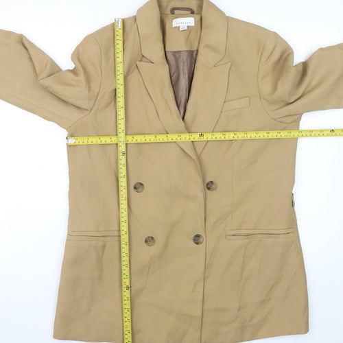 Topshop Women Beige Blazer UK 14 Regular Twill Double Breasted Jacket