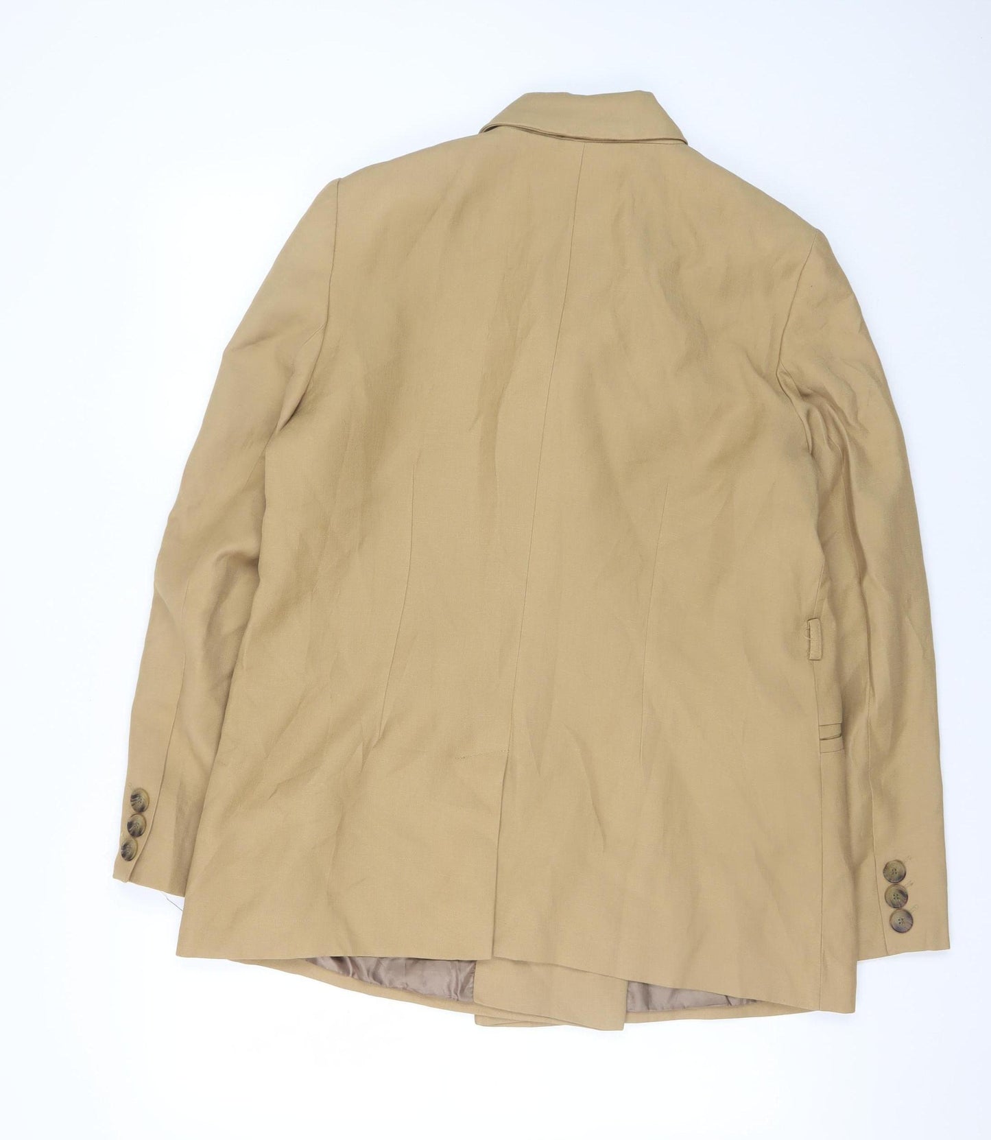Topshop Women Beige Blazer UK 14 Regular Twill Double Breasted Jacket