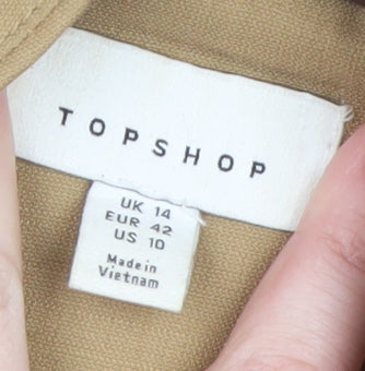 Topshop Women Beige Blazer UK 14 Regular Twill Double Breasted Jacket
