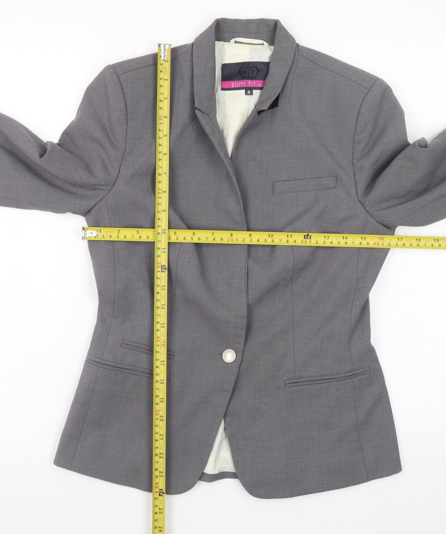 Next Womens Grey Slim Fit Blazer Jacket Size 8 Workwear
