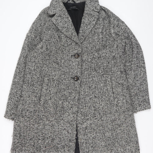 Zara Women Grey Wool Blend Tweed Mid-Length Overcoat Size 12