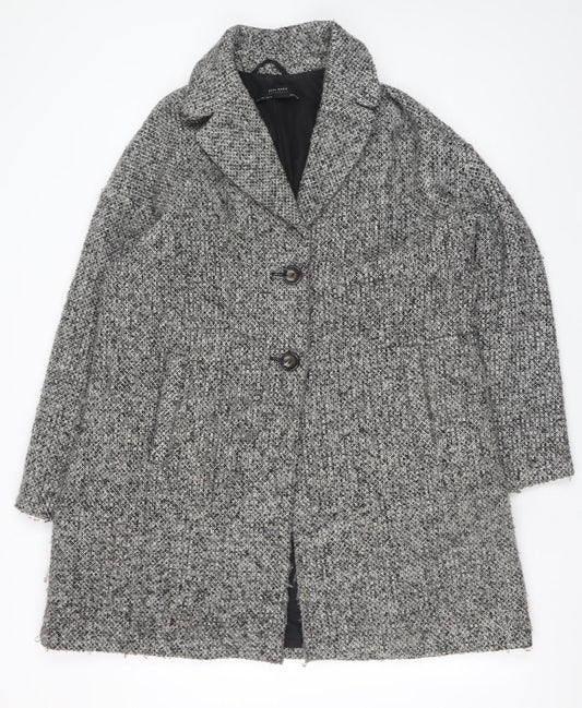Zara Women Grey Wool Blend Tweed Mid-Length Overcoat Size 12